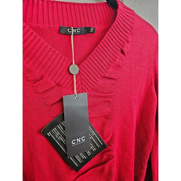 NWT CNC Costume National Red Ruffle Front V Neck Sweater Size XS - Picture 2 of 3